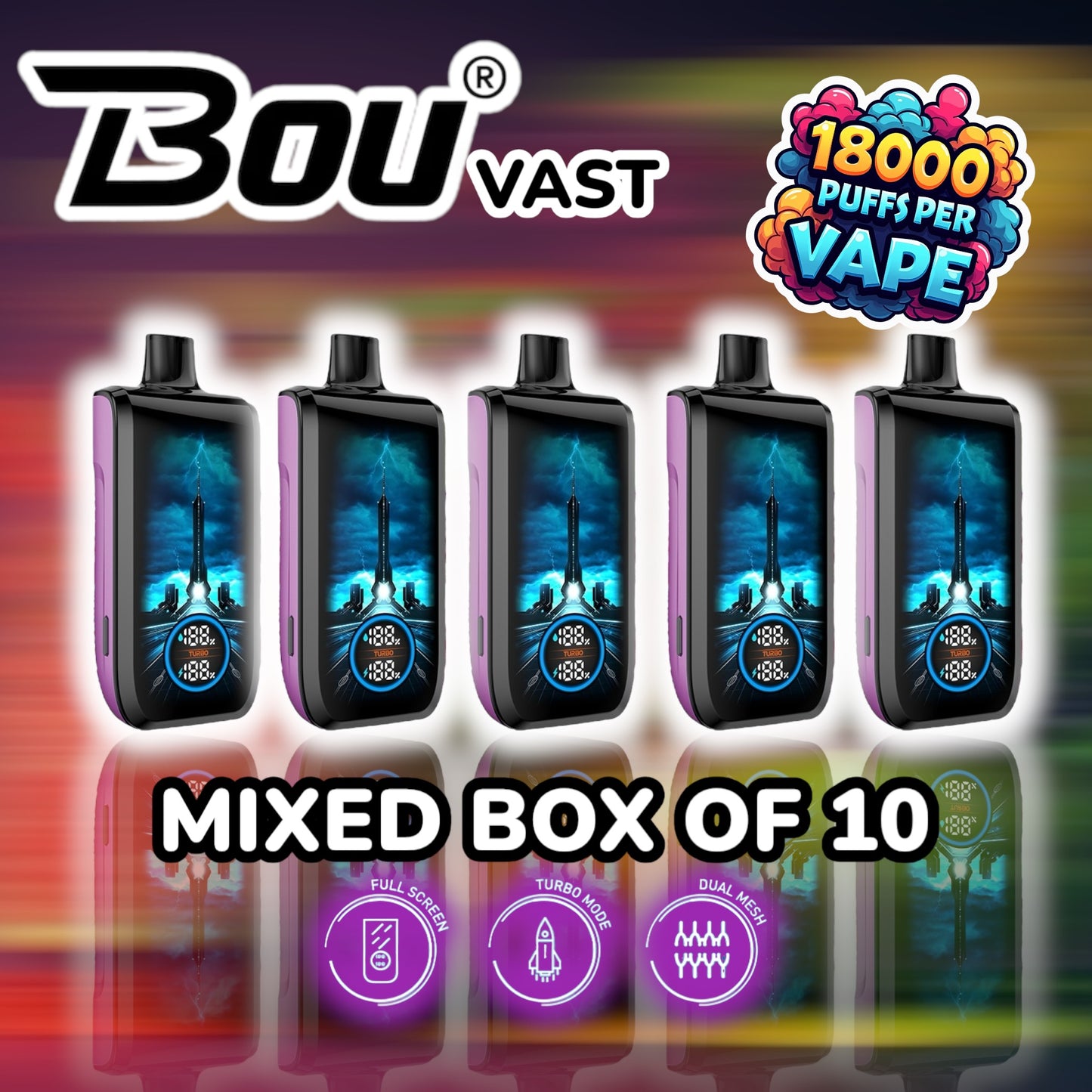 BOU VAST 18000 MIXED BOX OF 10